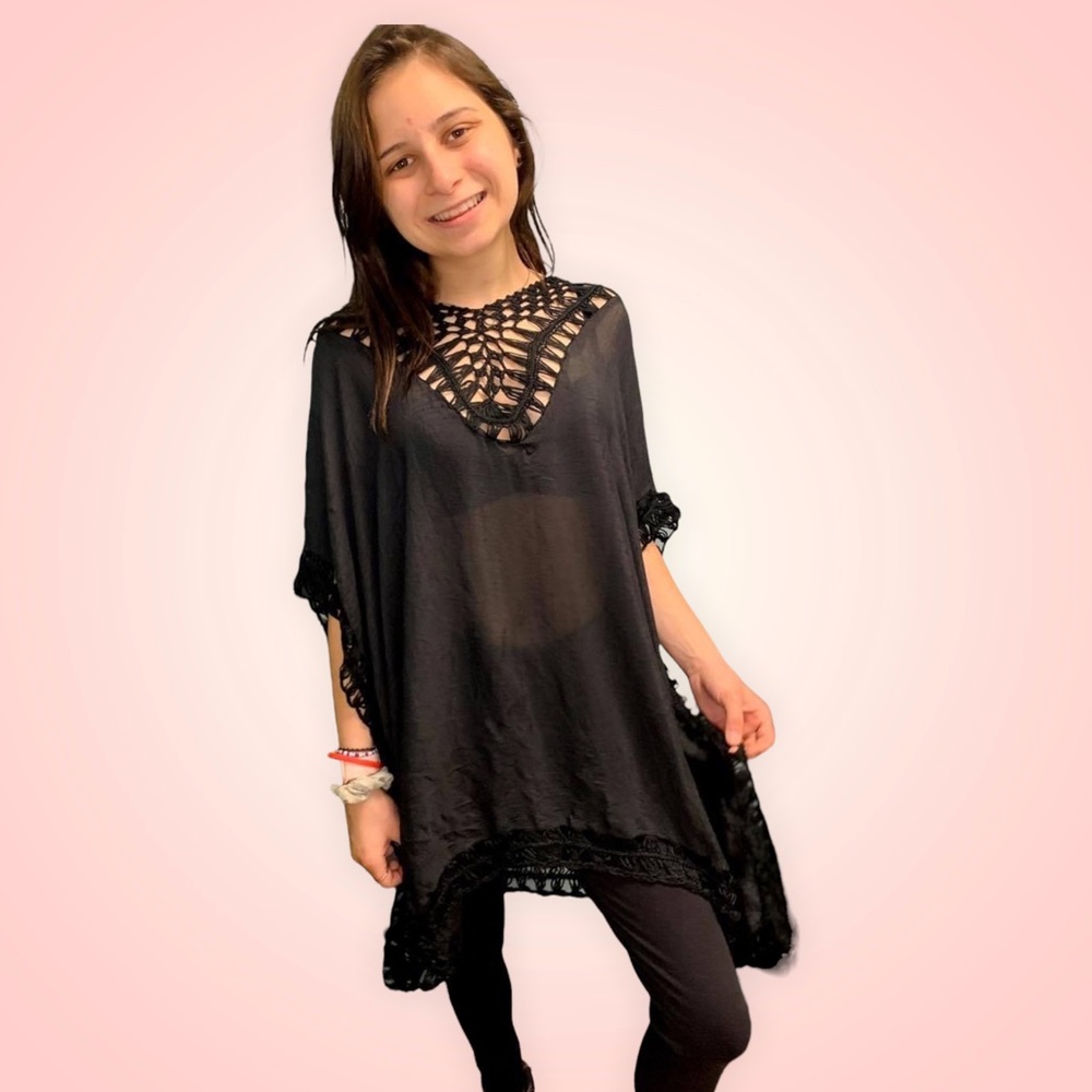 Cotton Poly Blend Crochet Poncho